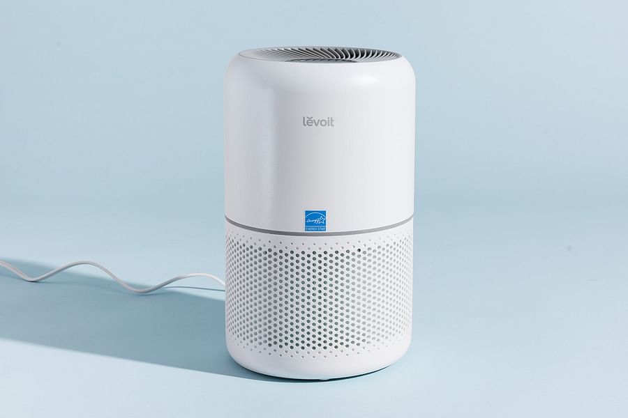 Levoit air purifier with the reset button highlighted