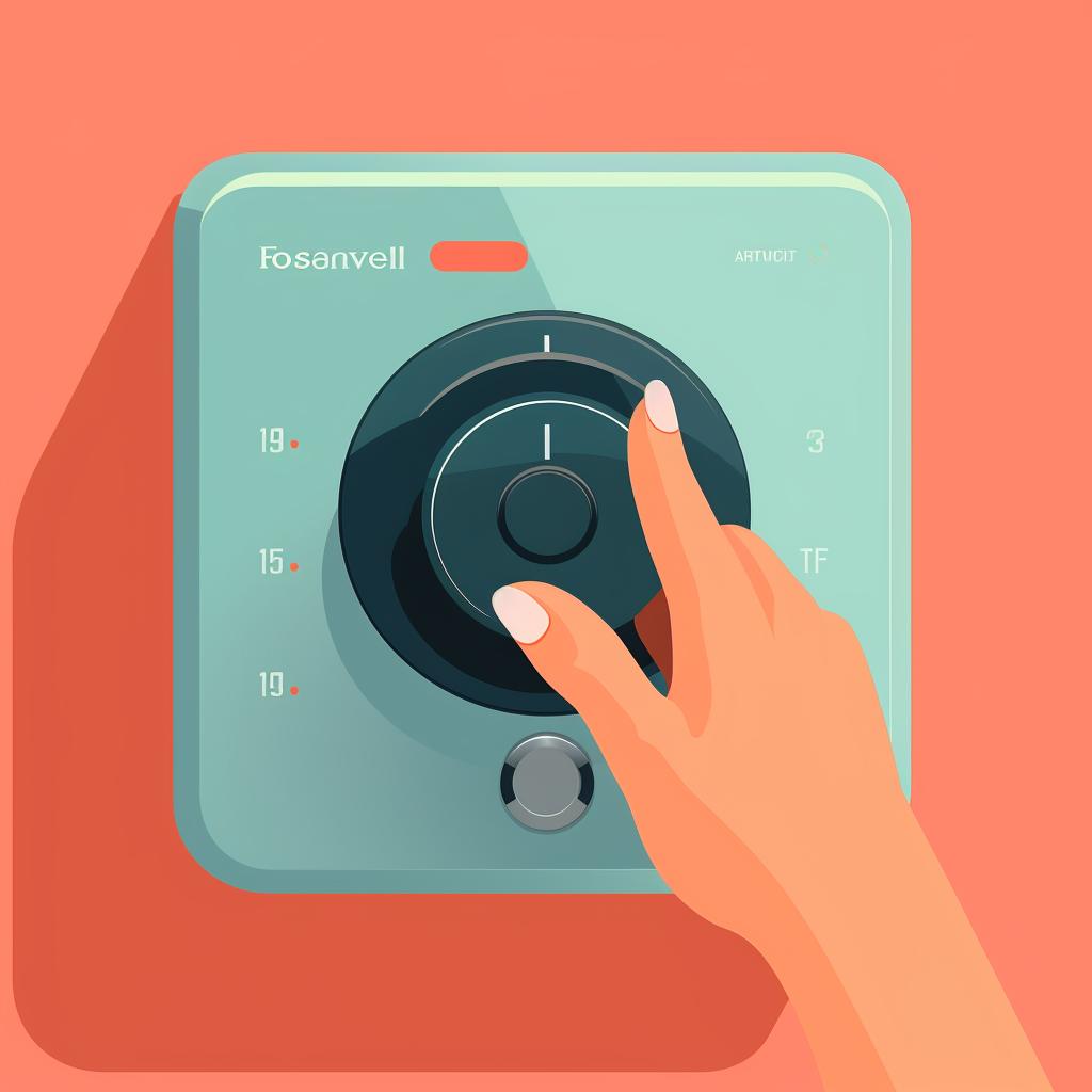 Hand pressing the reset button on the Honeywell Thermostat