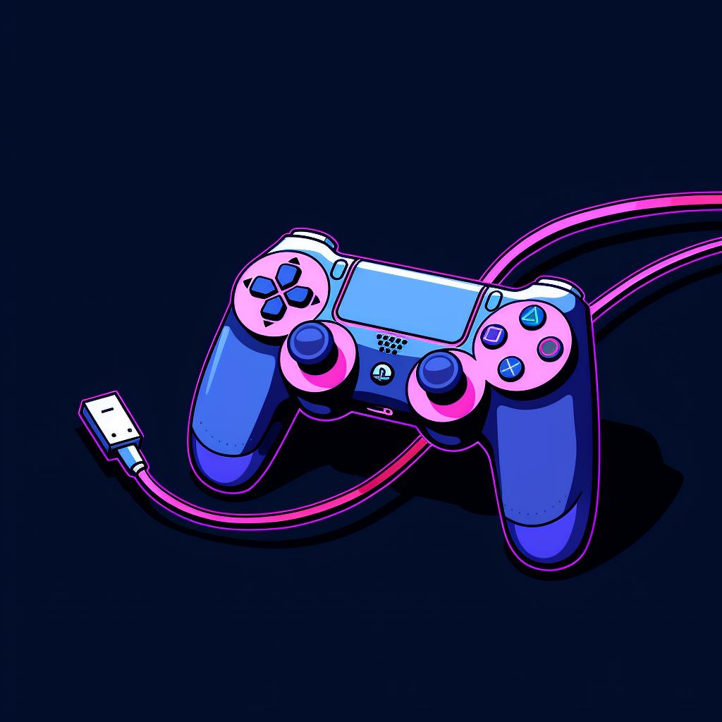 PS4 controller connected to the console with a USB cable