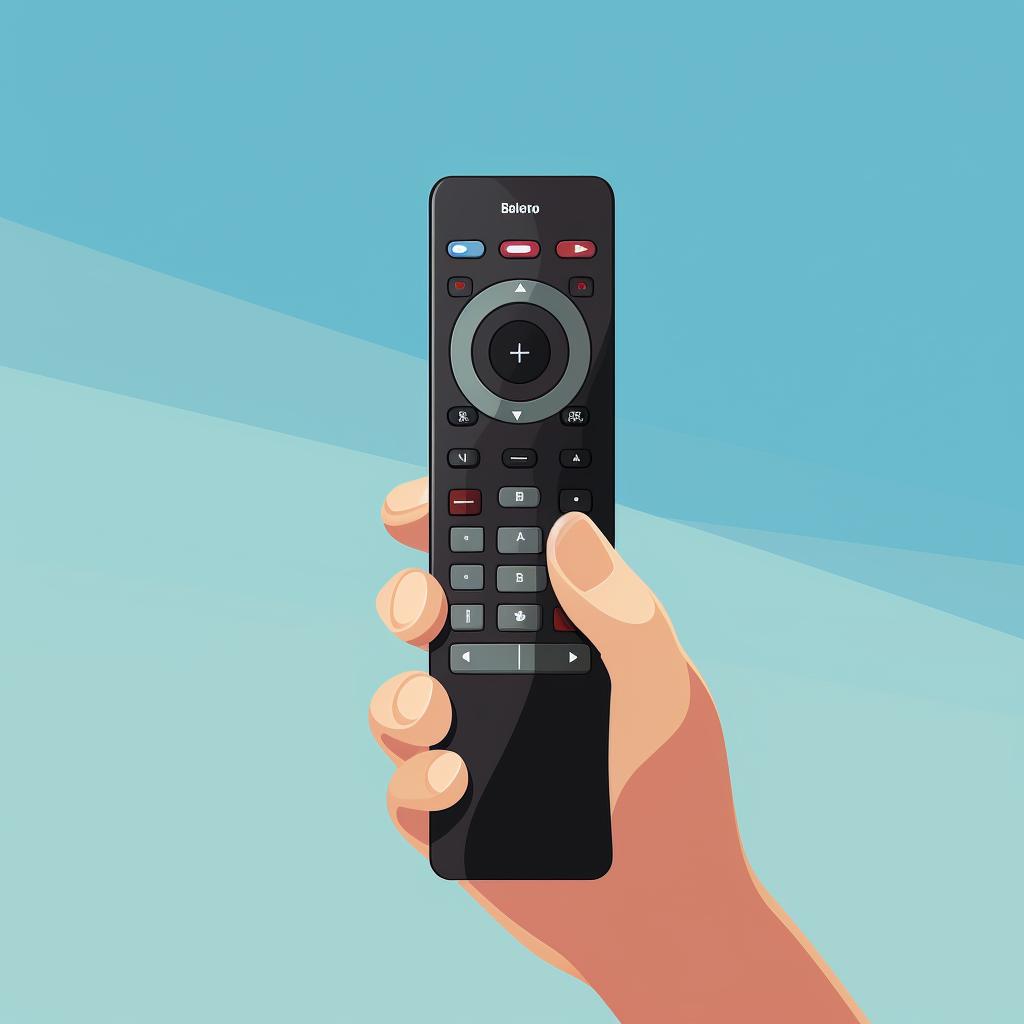 Hand holding a Samsung TV remote, pressing the power button