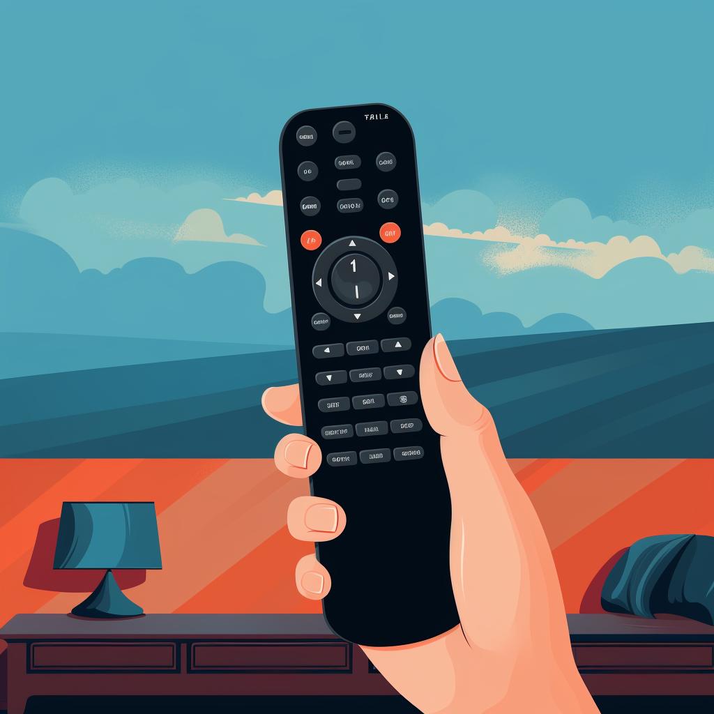 A hand using a DirecTV remote to change channels on a TV