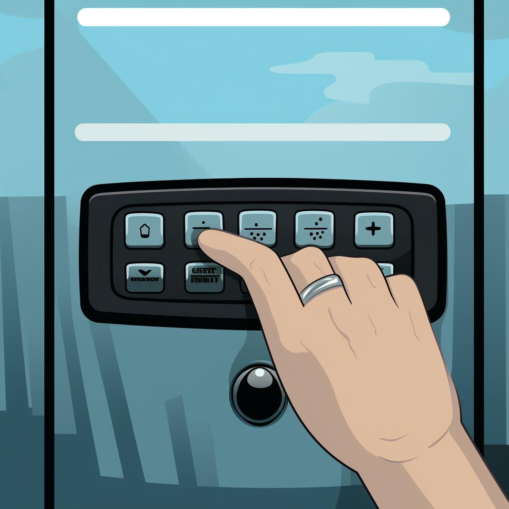 A hand pressing and holding the 'Enter' button on a Liftmaster garage door keypad